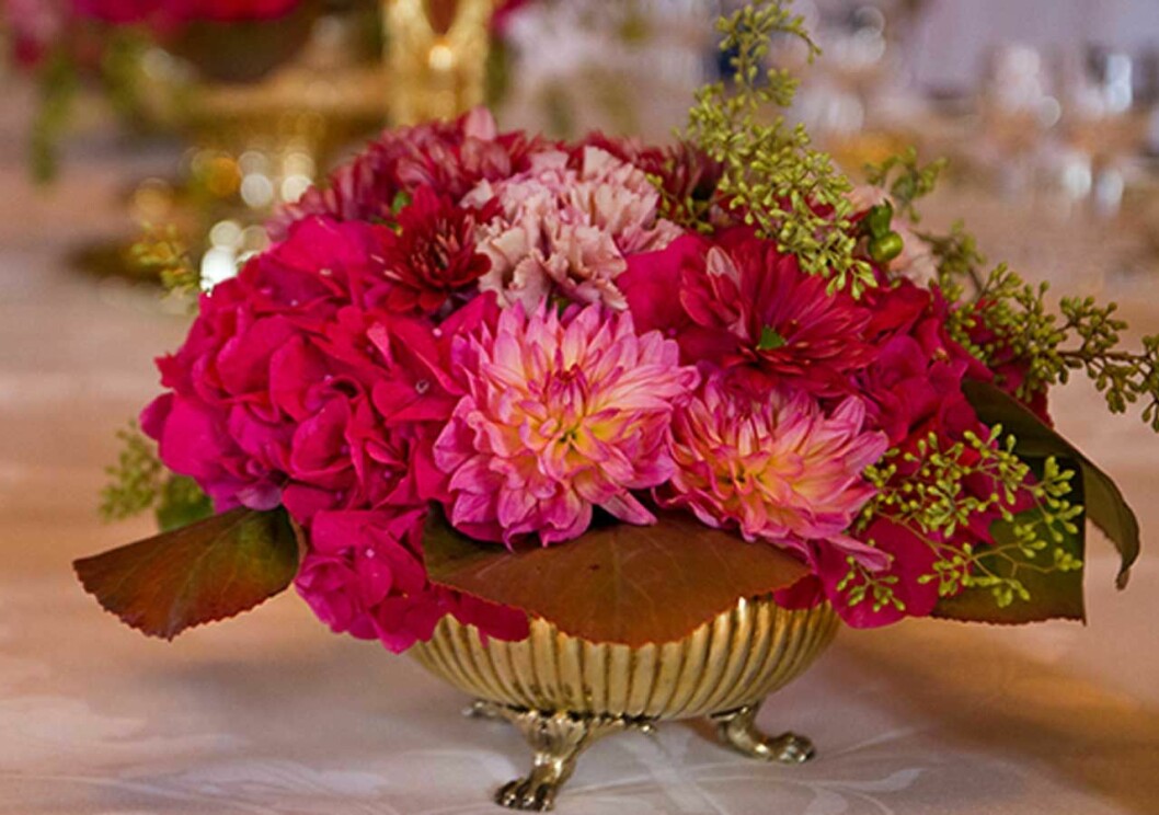 Blomsterdekorationerna vid Riksdagssupén på Kungliga slottet 2014.