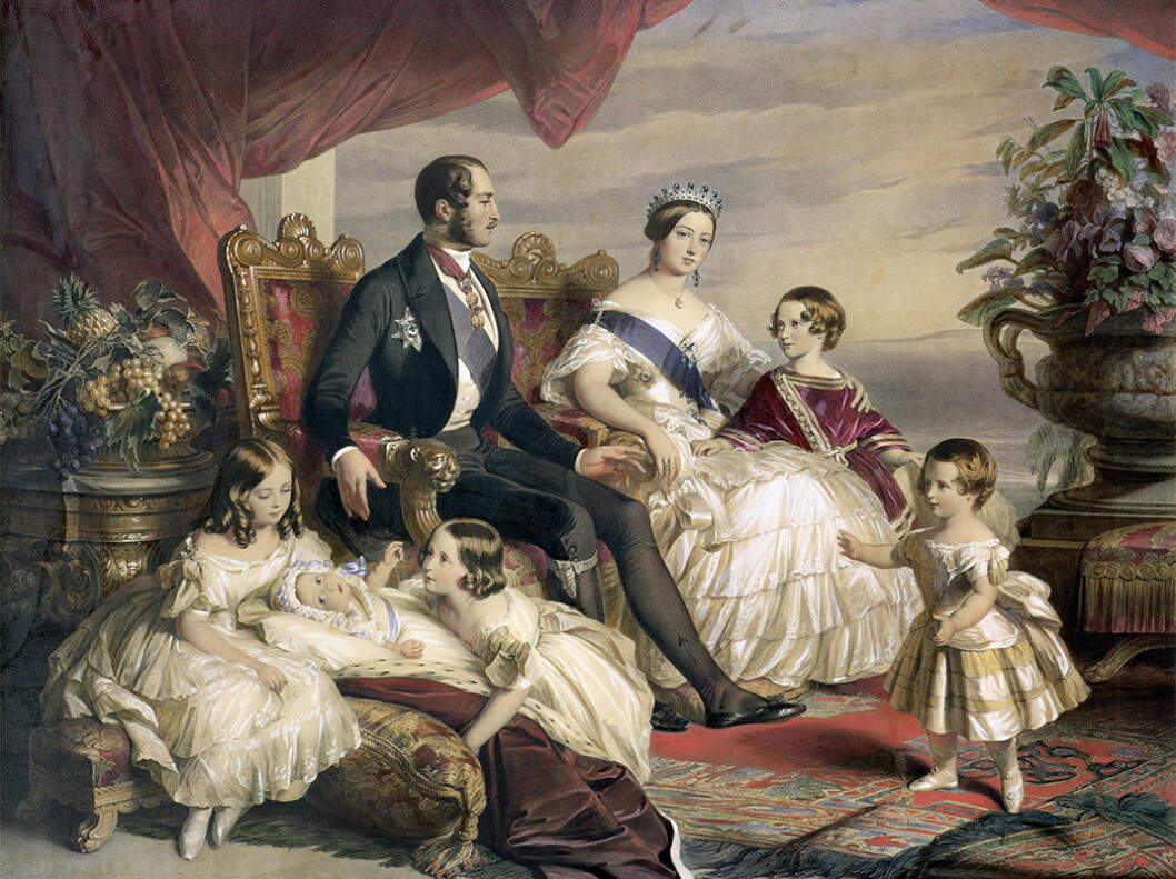 Queen Victoria och prins Albert med fem av sina barn.