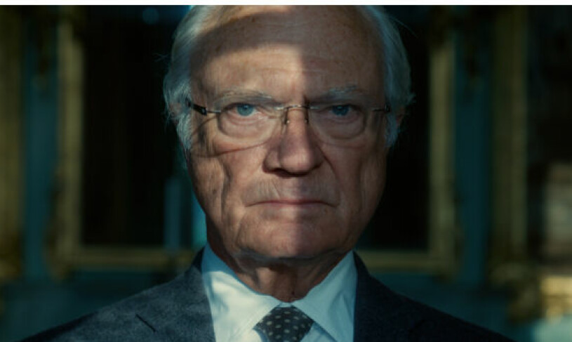 Kungen, en bild från den nya biofilmen om hans liv. Kungen i Karin af Klintbergs film Kungen