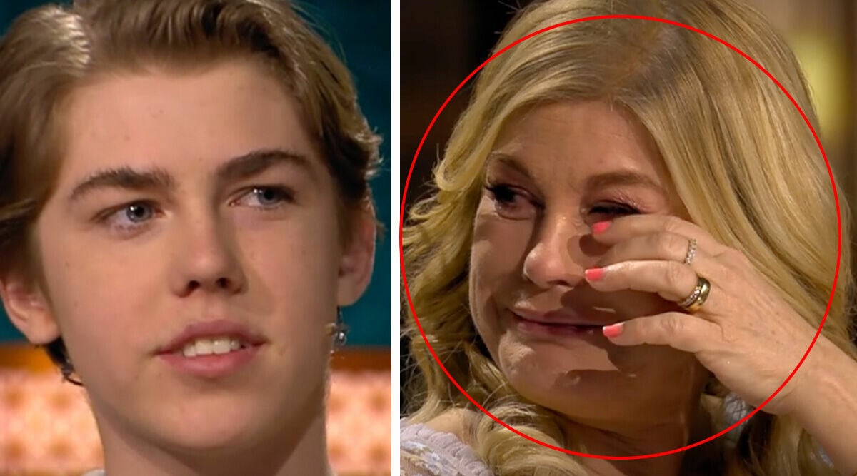 Här brister Pernilla Wahlgren ut i gråt – efter doldissonen Theos, 17, kupp i TV4