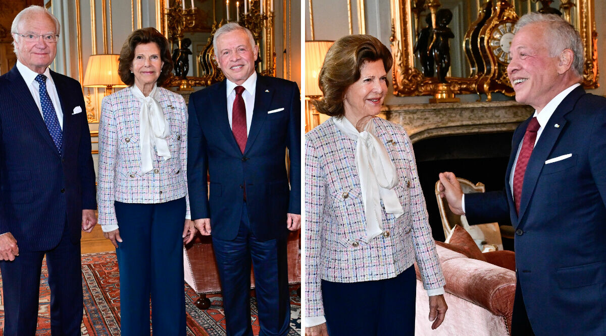 Kungen och Silvia minglar med Jordaniens kung på slottet – se bilderna