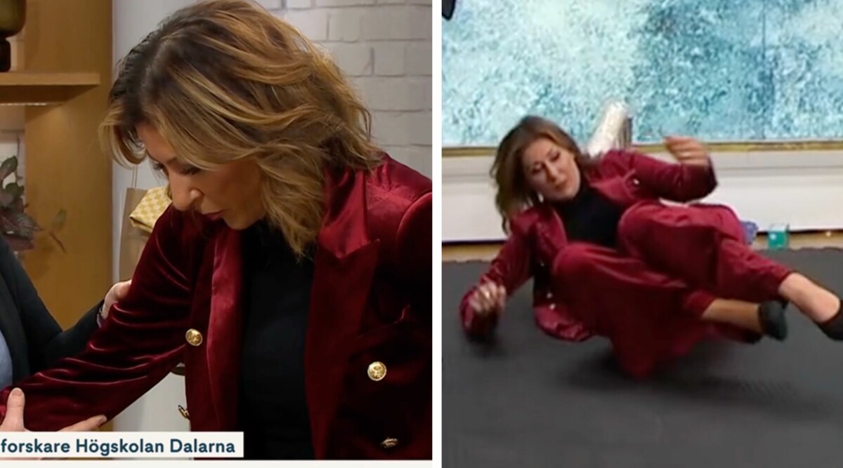 Här ramlar TV4-Rania i Nyhetsmorgons direktsändning: "Pinsamt"