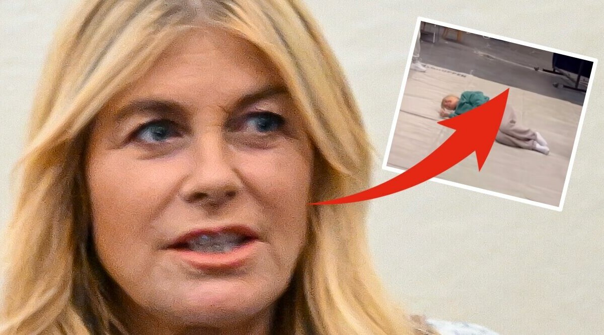 Här hamnar Pernilla Wahlgren på marken – blir helt fel