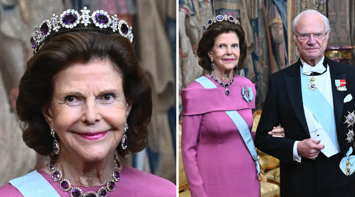 Silvias eleganta klänning på kungens fest – strålar i lila!