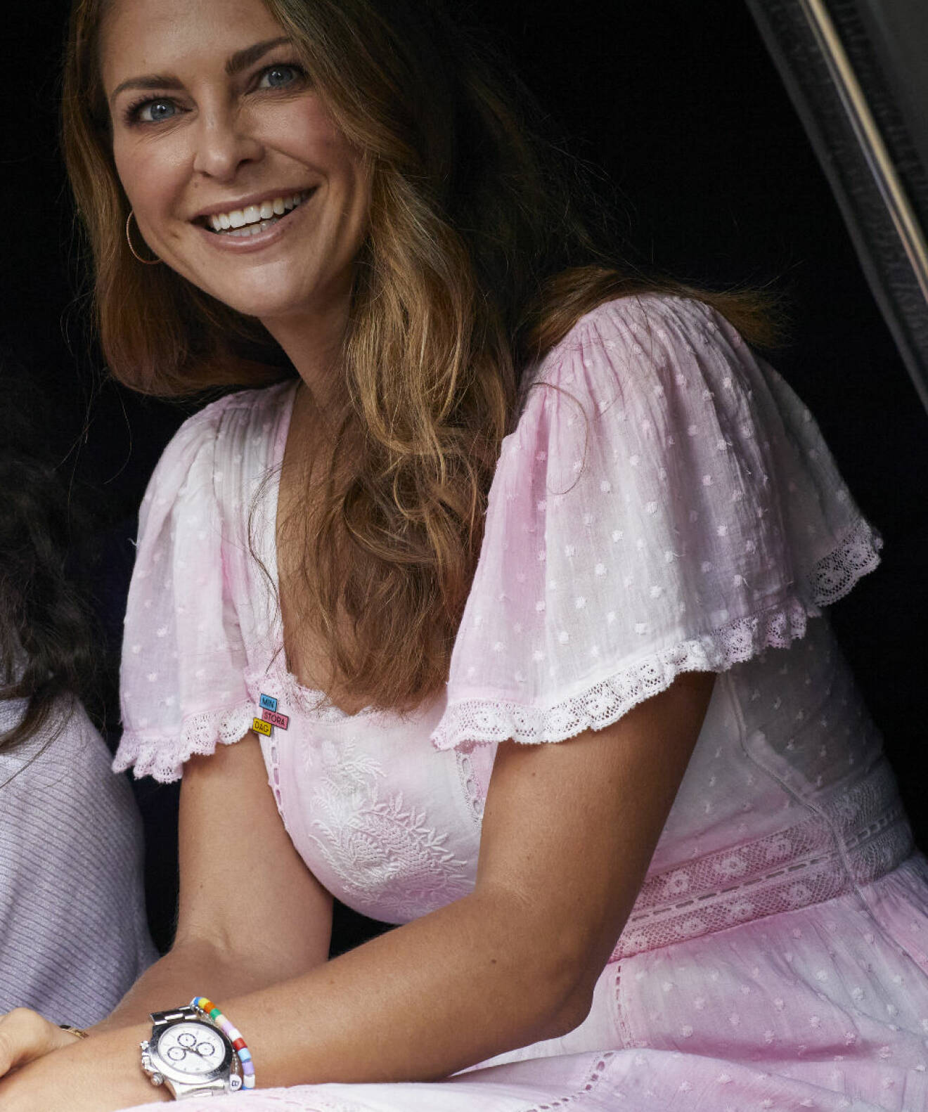 Prinsessan Madeleine i en rosa klänning från LoveShackFancy