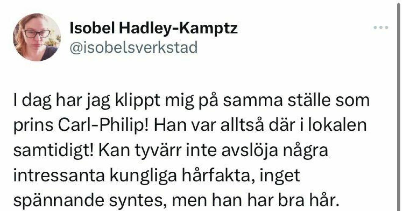 Isobel Hadley-Kamptz om prins Carl Philip på Twitter