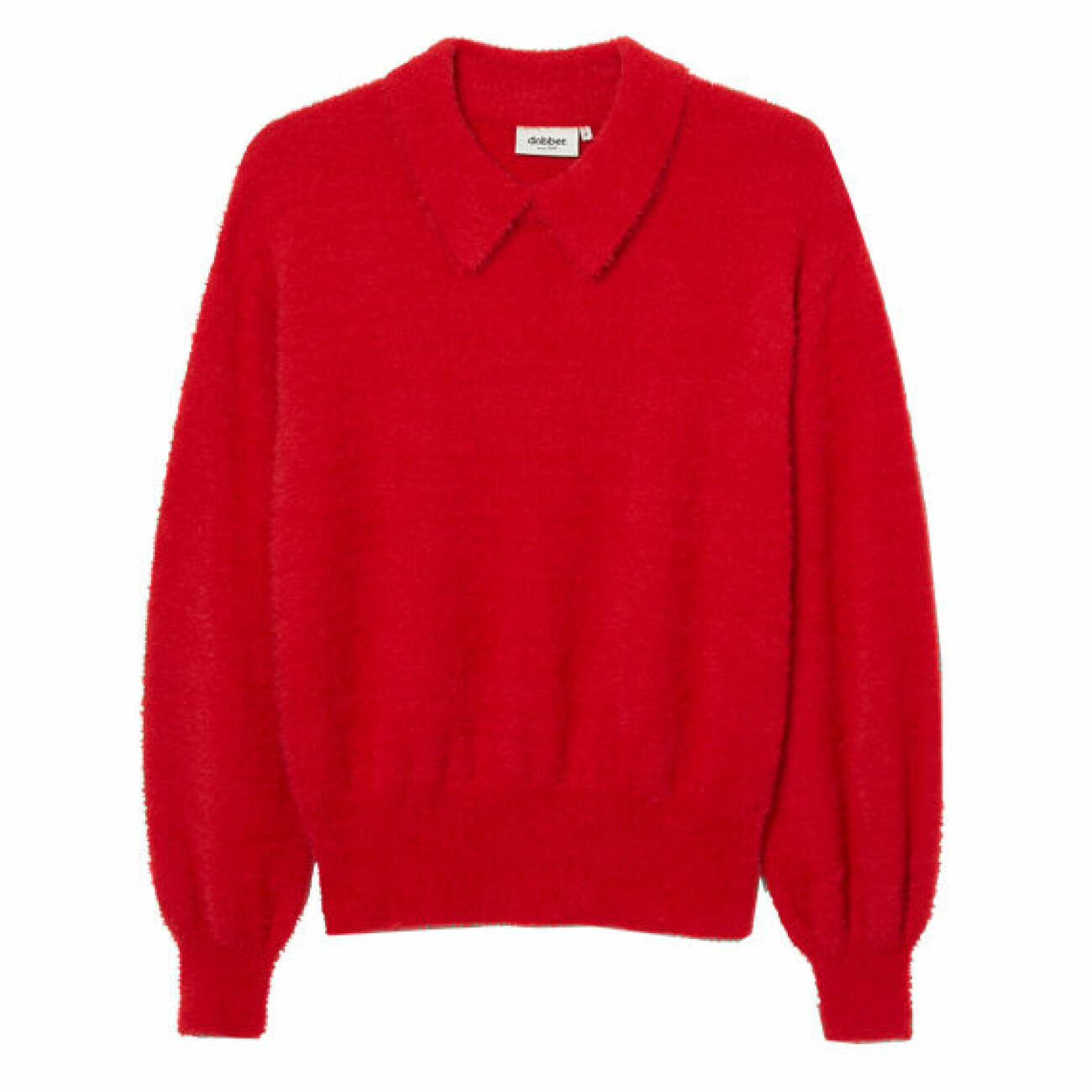Outfit jul och nyår 2021: röd stickad tröja med krage från Dobber/MQ Marqet