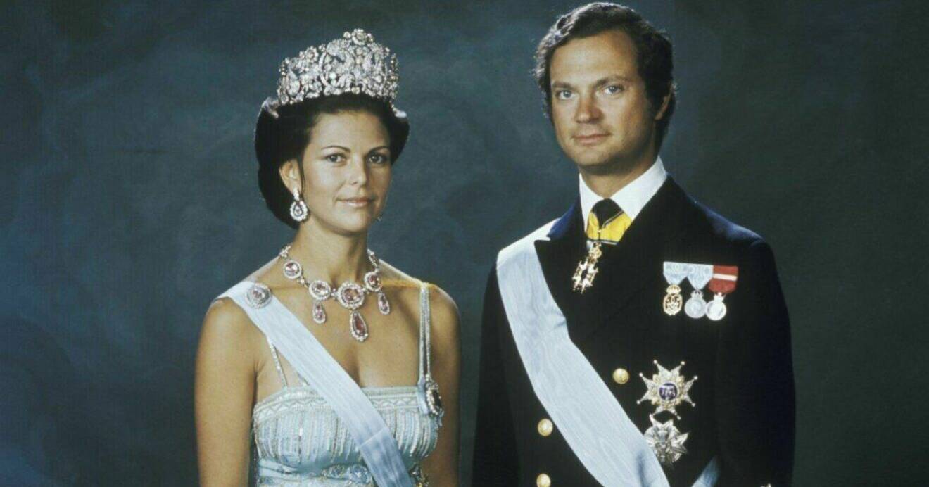 Drottning Silvia och kung Carl Gustaf vid officiella fotograferingen 1976
