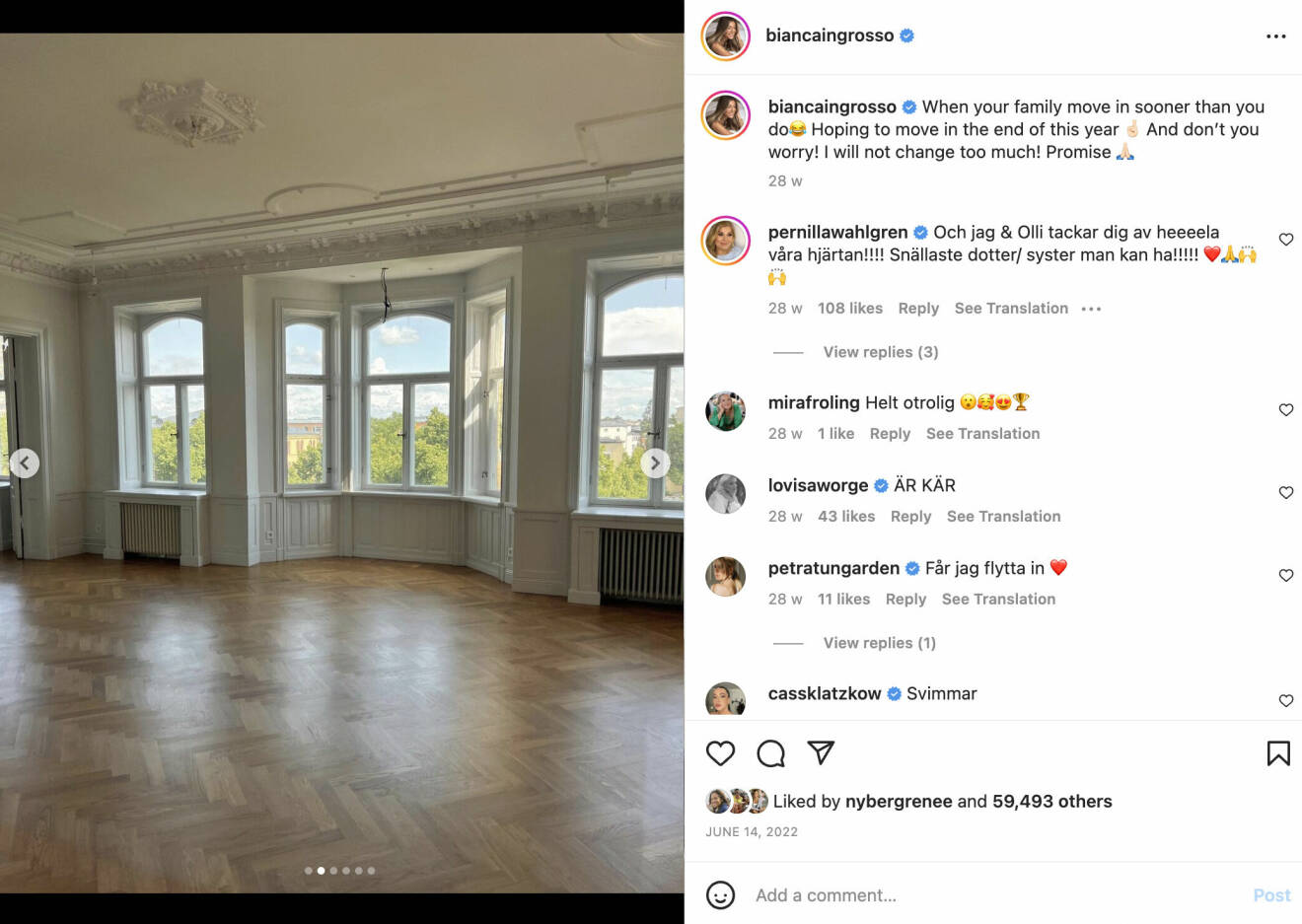Bianca Ingrosso visar upp lägenheten på Instagram