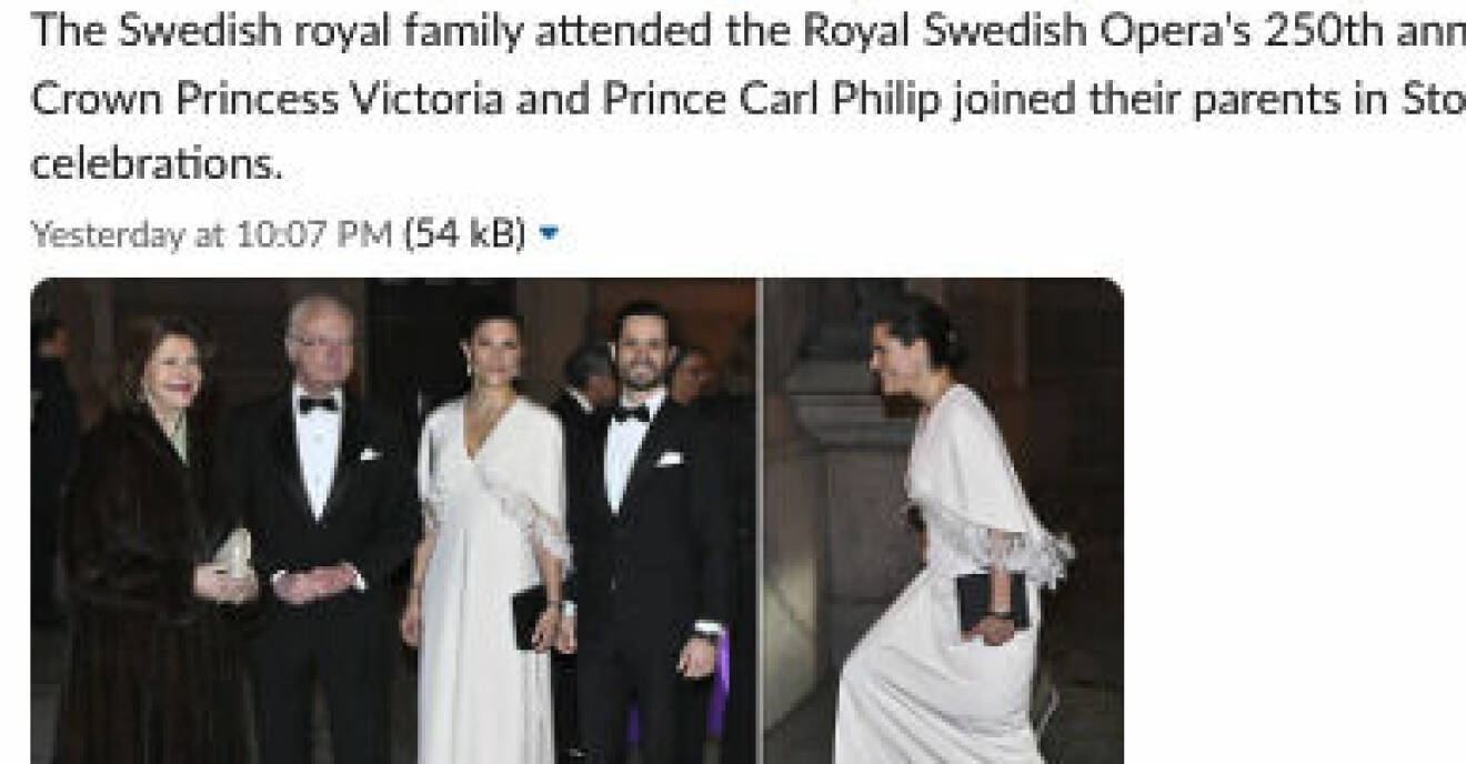Kronprinsessan Victoria och kungafamiljen i Daily Mail efter Kungliga Operan 250 år