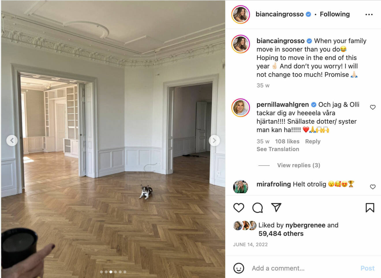 En bild från Bianca Ingrossos lägenhet på hennes Instagram