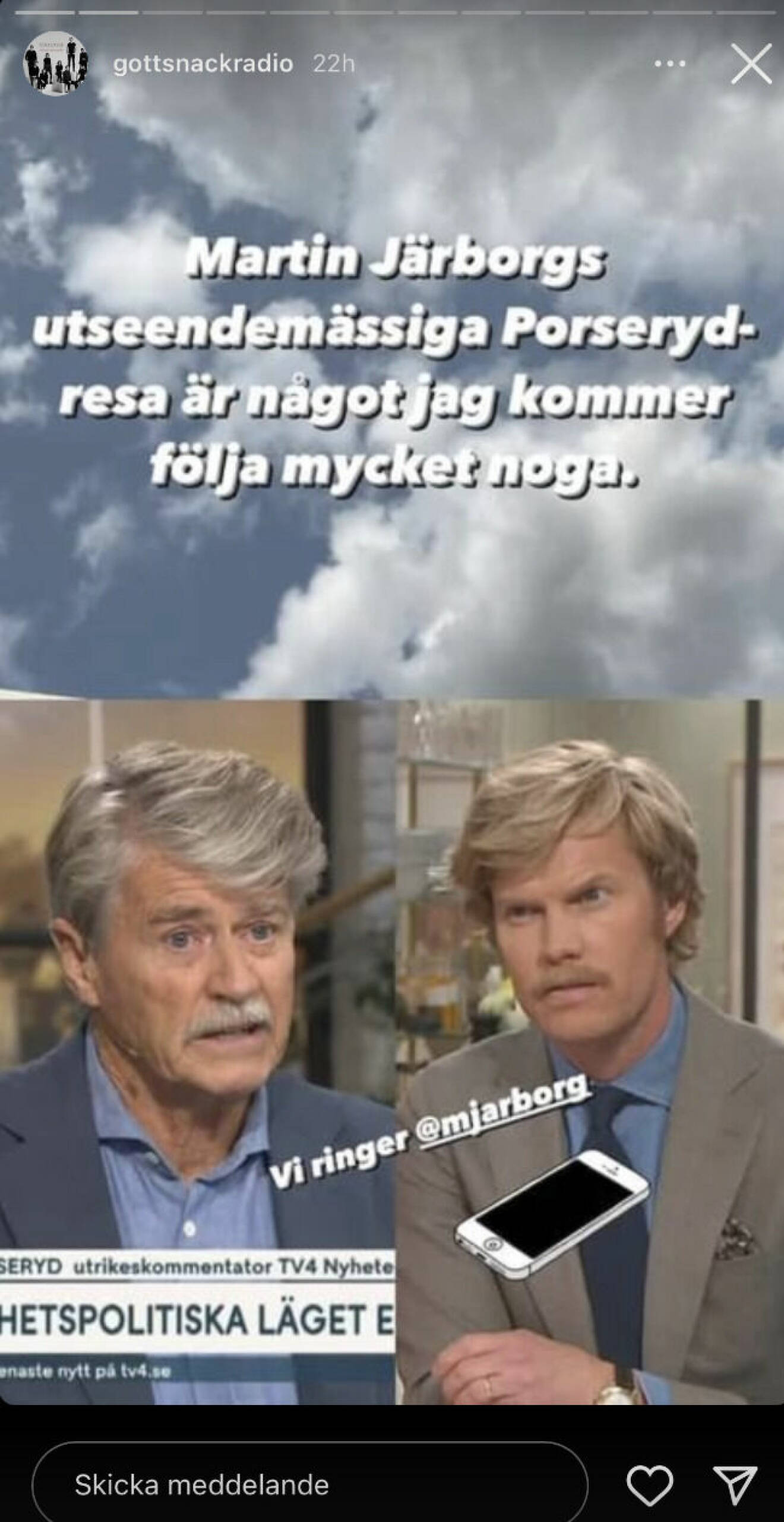 En skärmdump från Instagram, med ett foto på Rolf Porseryd och Martin Järborg