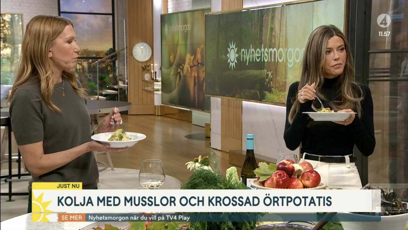 Bianca Ingrosso och Jenny Alversjö äter mat i Nyhetsmorgon