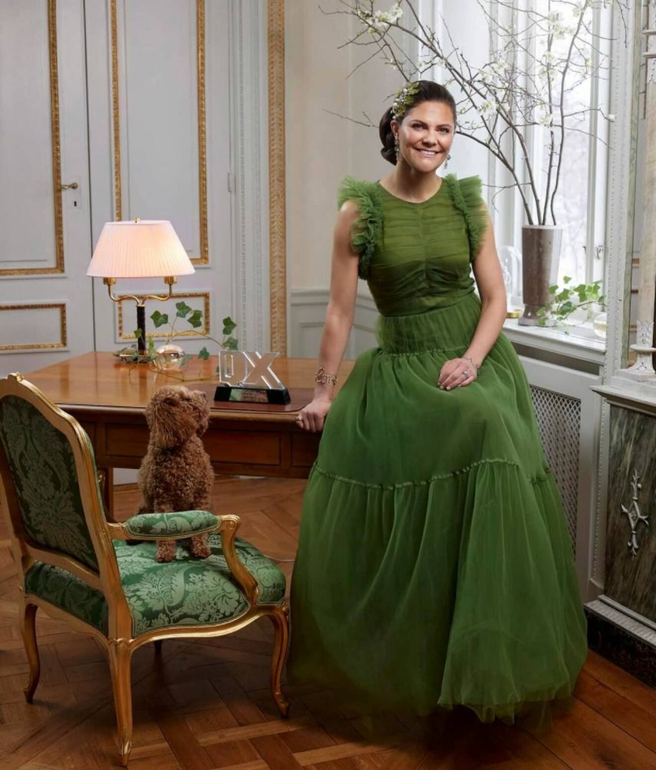 Kronprinsessan Victoria i en grön klänning i tyll från H&amp;M:s Conscious Collection