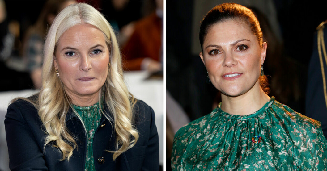 Mette-Marit kopierar Victoria – här dyker kronprinsessorna upp i identiska klänningar