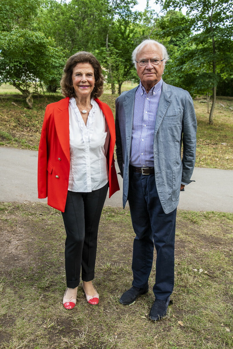 Det var kungen själv som valde bakgrund till bilderna. ”Kungen ville ha en lugn bakgrund på bilderna med honom och drottningen så han valde den med sommargrönska” rapporterar fotografen.