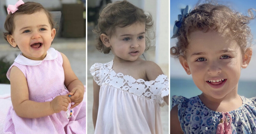 Prinsessan Adriennes födelsedagsbilder genom åren, här från ett till tre år. Ett kollage med prinsessan Adriennes födelsedagsbilder