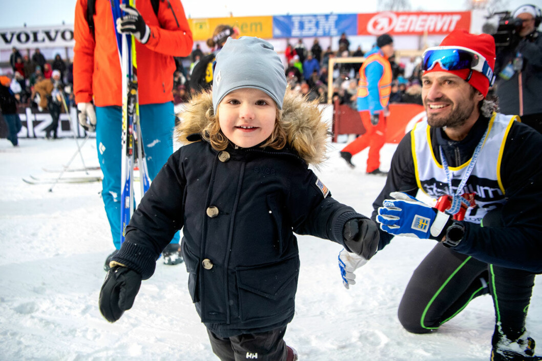 Prins Alexander mötte pappa Carl Philip i mål under Vasaloppet 2019. Prins Alexander Vasaloppet 2019