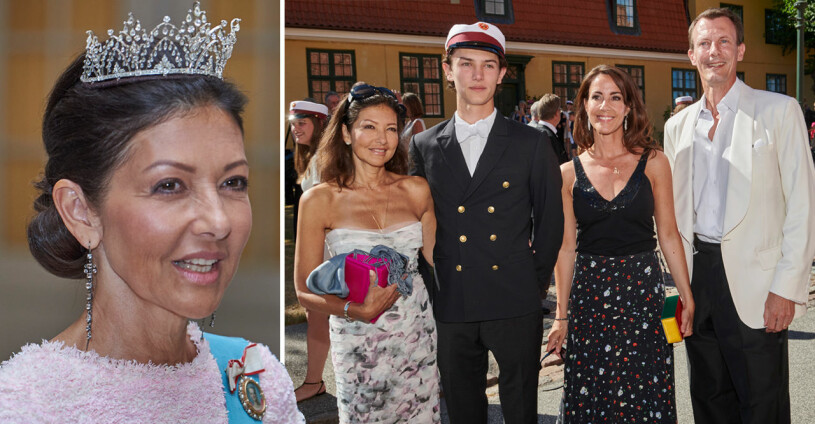 Alexandra med sin son prins Nikolai, sin ex-man prins Joachim och hans nya fru prinsessan Marie. Grevinnan Alexandra Prins Joachim Prinsessan Marie Prins Nikolai