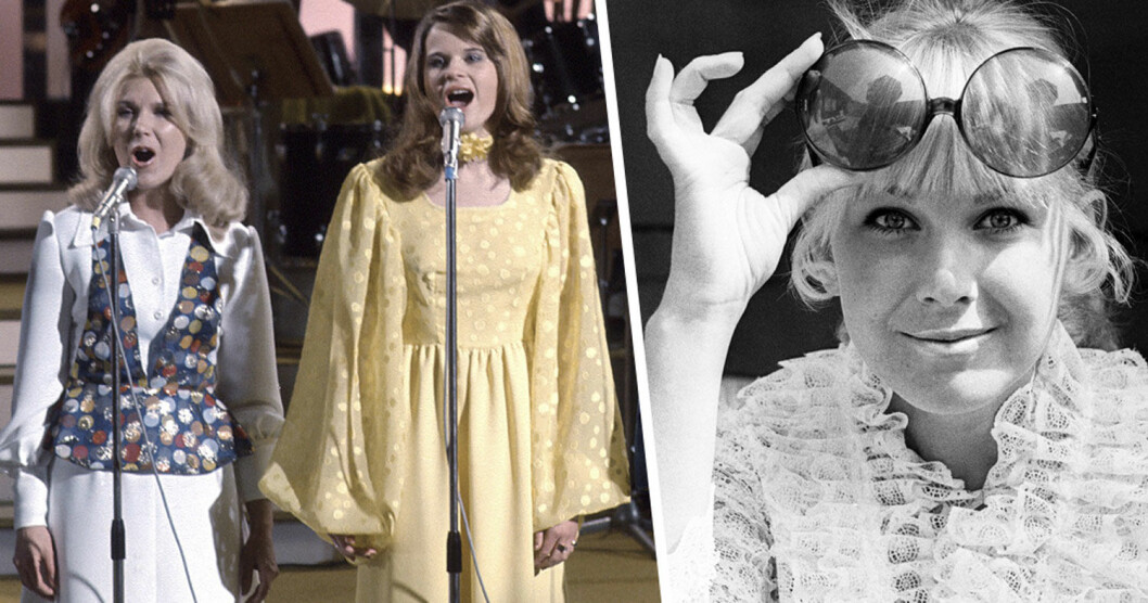 Bilden till vänster är från Melodifestivalen 1973 då hon tillsammans med Bruno, Anders och Karin Glenmark framförde låten “En liten sång”. Och den coola bilden till höger är från 1968! Ann-Louise Hansson