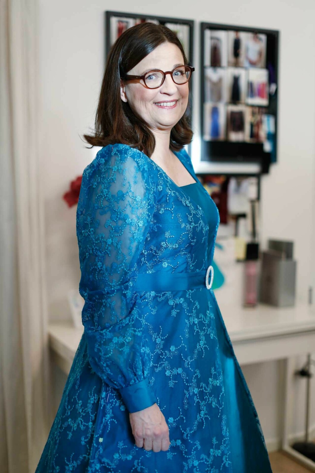 Anna Ekströms blå klänning är inspirerad av en renässansklänning. Anna