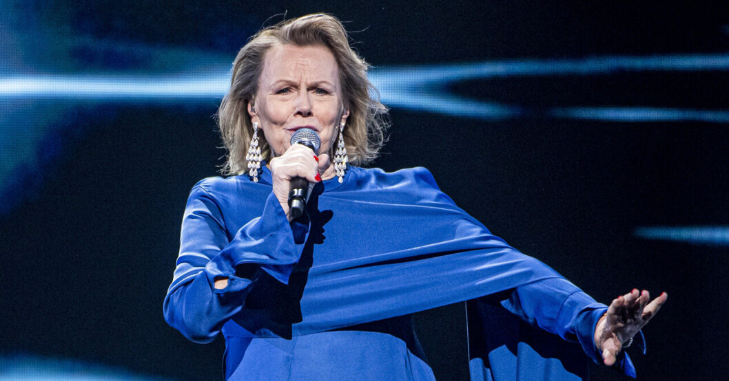 Arja Saijonmaas genrep på Melodifestivalen år 2022 där hon uppträdde utom tävlan. Foto: TT Arja Saijonmaa på Melodifestivalen 2022