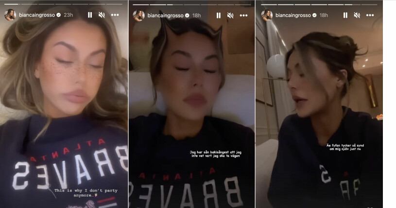 Bianca Ingrosso har ångest efter sin blöta utekväll. Bianca Ingrosso berättar om sin bakisångest på Instagram