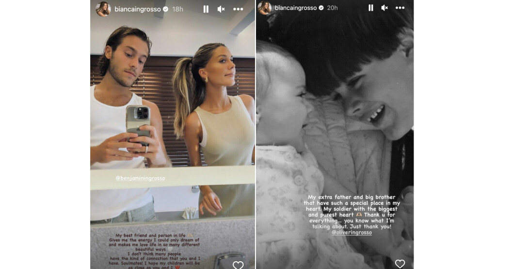 På alla hjärtans dag hyllar Bianca Ingrosso flera av männen i sitt liv, bland andra bröderna Benjamin Ingrosso och Oliver Ingrosso. Bianca Ingrossos inlägg på sin Instagramstory om Benjamin Ingrosso och Oliver Ingrosso