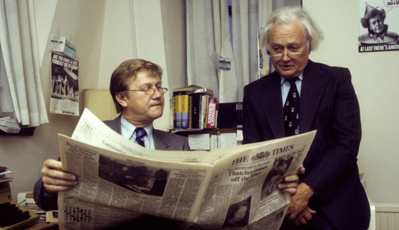 Bo Holmqvist SVT korrespondent London 1984, med kollegan Bo Järborg Dia.