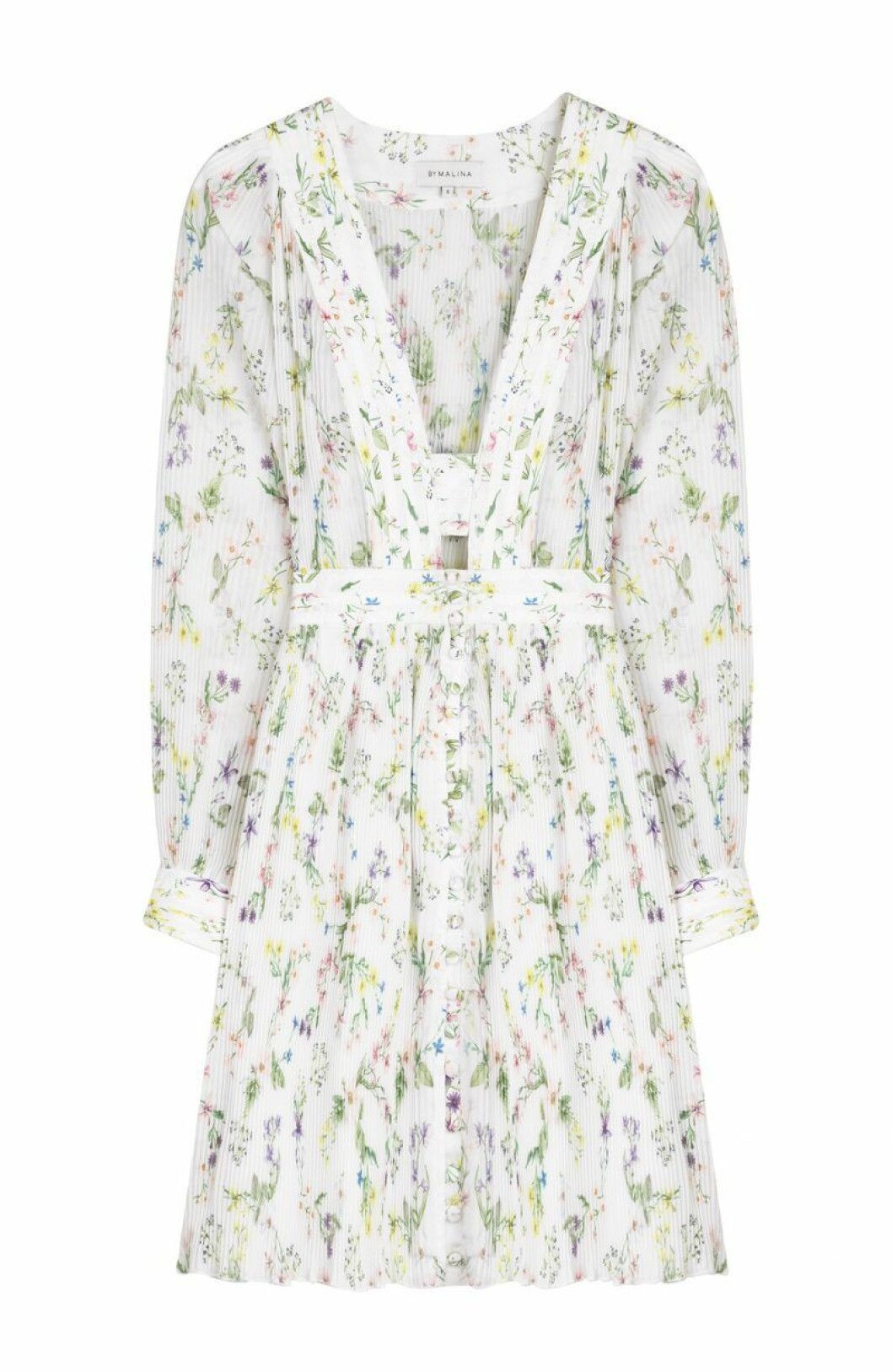 Vit blommig klänning med lång ärm från By Malina