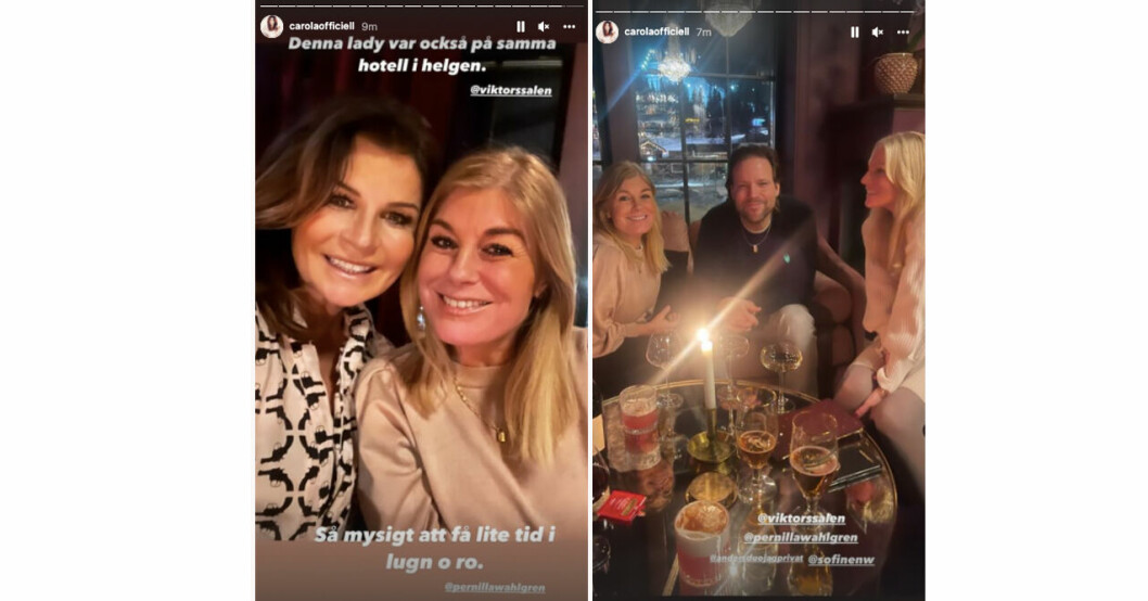 Carola Häggkvist och Pernilla Wahlgren sprang på varandra i Sälen. Carola Häggkvist och Pernilla Wahlgren i Sälen