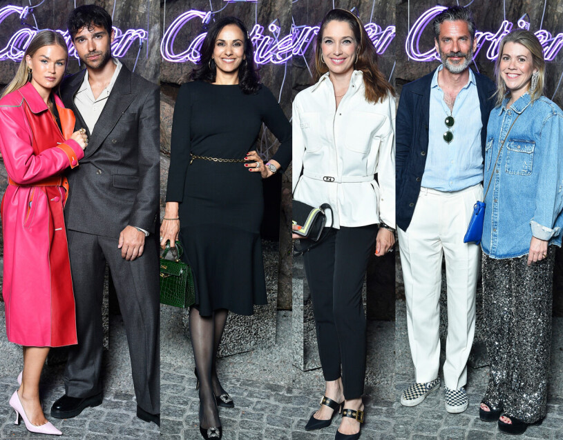 Fr v: Eric Saade och Hanna Schönberg, Bathina Philipson, Louise Thott samt Jens och Hedda Lapidus. Kändisarna på Clash de Cartier i Stockholm 2022 Eric Saade och Hanna Schönberg, Bathina Philipson, Louise Thott samt Jens och Hedda Lapidus.