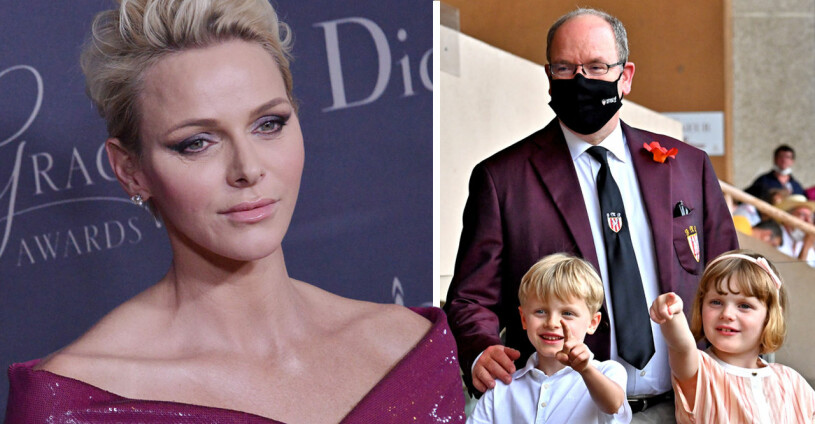 Monacos sorgsna furstinna. Till höger hennes man furst Albert och barnen Jacques och Gabriella. Furstinnan Charlene Furst Albert Barnen Prins Jacques Prinsessan Gabriella