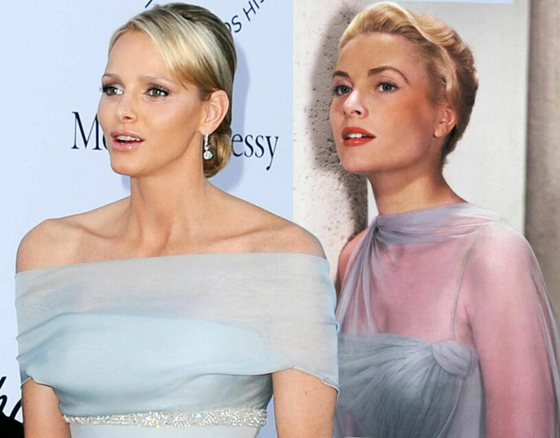 Charlene till vänster, och Grace Kelly till höger. En slump, eller ett medvetet drag av furstinnan? Furstinnan Charlene och Grace Kelly