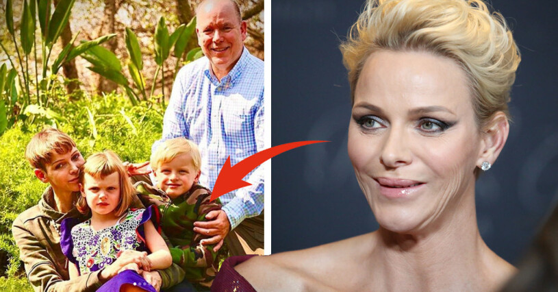 Charlene och barnen, äntligen tillsammans. Furstinnan Charlene med familjen