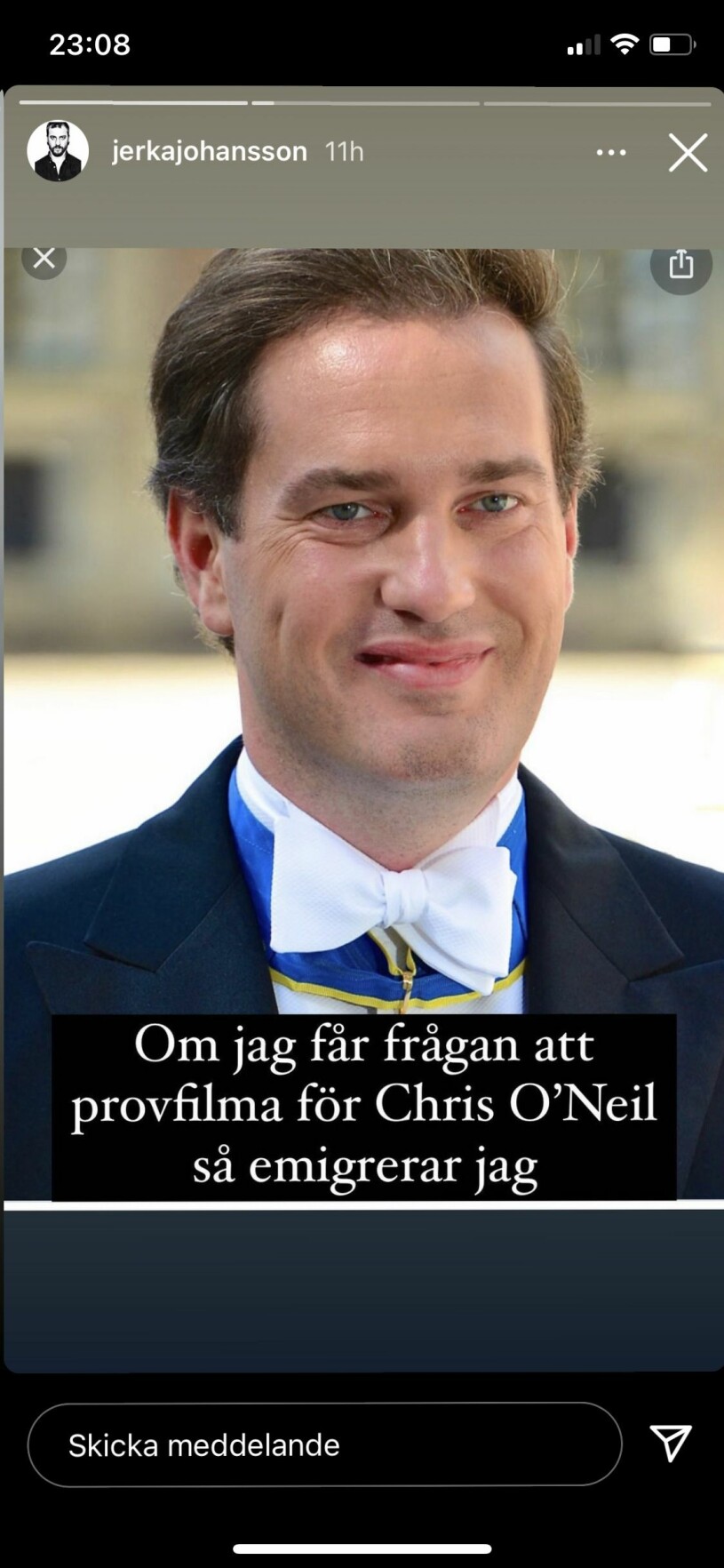 Chris O'Neill fick sig en känga av skådespelaren Jerka Johansson! Chris O'Neill