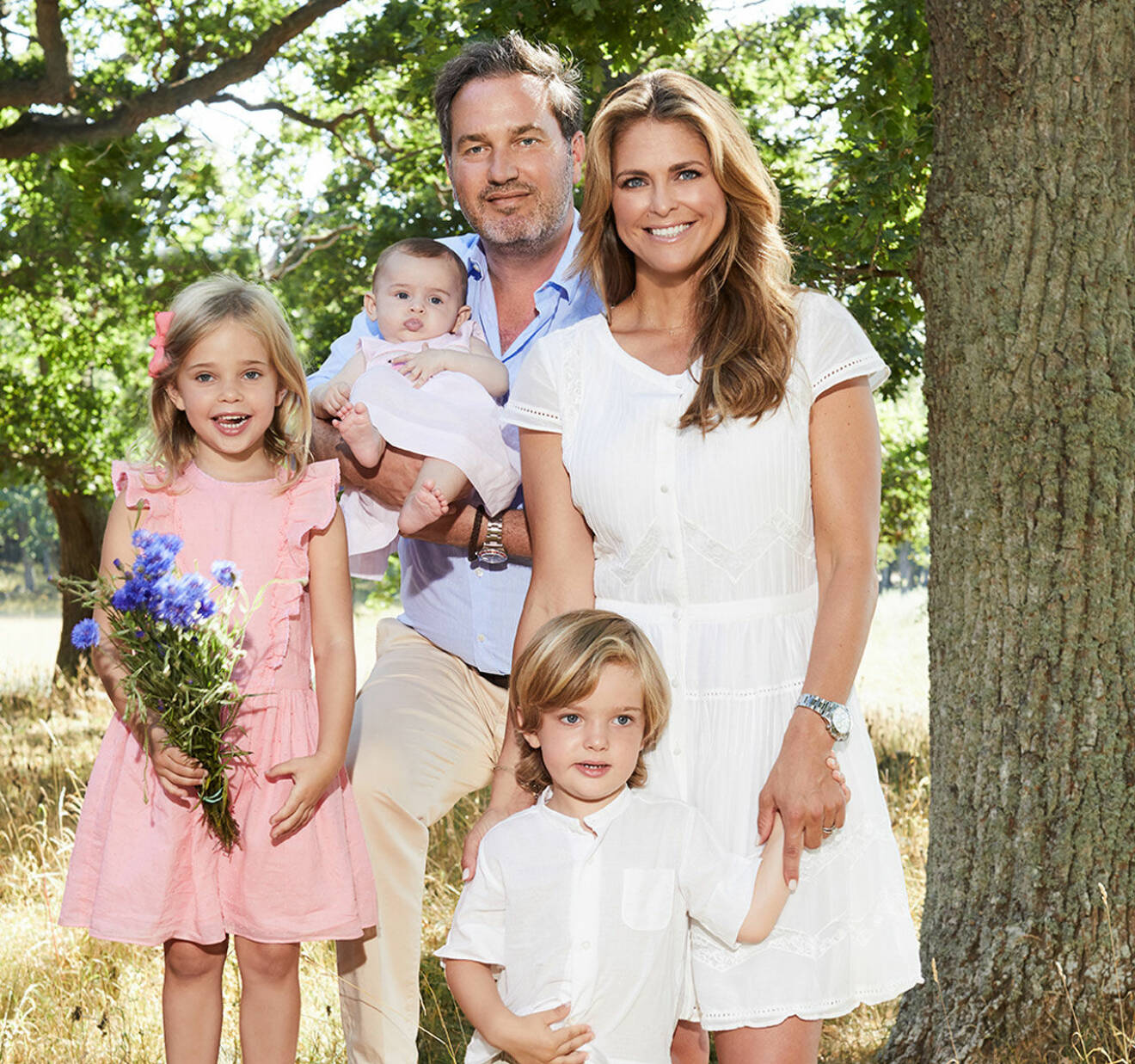 Prinsessan Madeleine och hennes familj: Chris, prinsessan Leonore, prins Nicolas och prinsessan Adrienne.