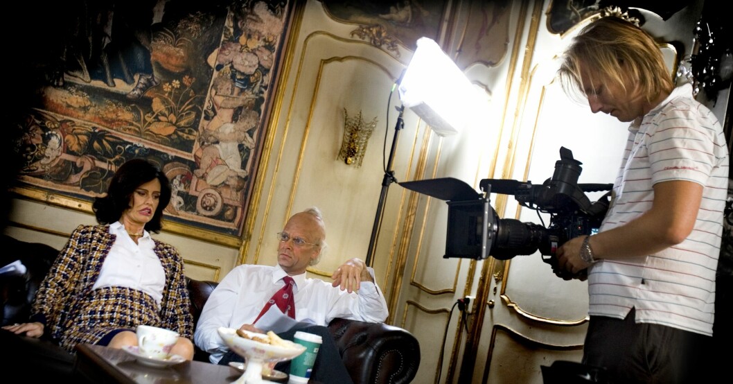 Från inspelningen av satirprogrammet "Hey baberiba" med Peter Magnusson som kung Carl XVI Gustaf, Christine Meltzer som drottning Silvia. Christine Meltzer, Peter Magnusson