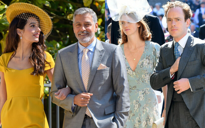 Hollywoodkändisarna George och Amal fick komma. Medan prins Harrys bästis Tom (till höger) hamnade ute i kylan med sin fru Lara. George och Amal Clooney samt Tom Inskip med sin fru Lara
