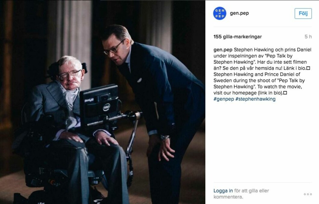 Professor Stephen Hawking och prins Daniel möttes i Cambridge i höstas. Prins Daniel och Stephen Hawking