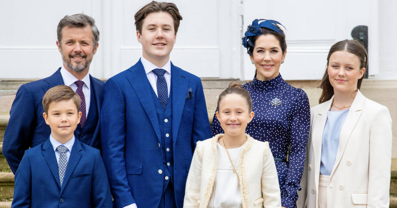 Kronprins Frederik, prins Christian, kronprinsessan Mary, prinsessan Isabella, prins Vincent och prinsessan Josephine