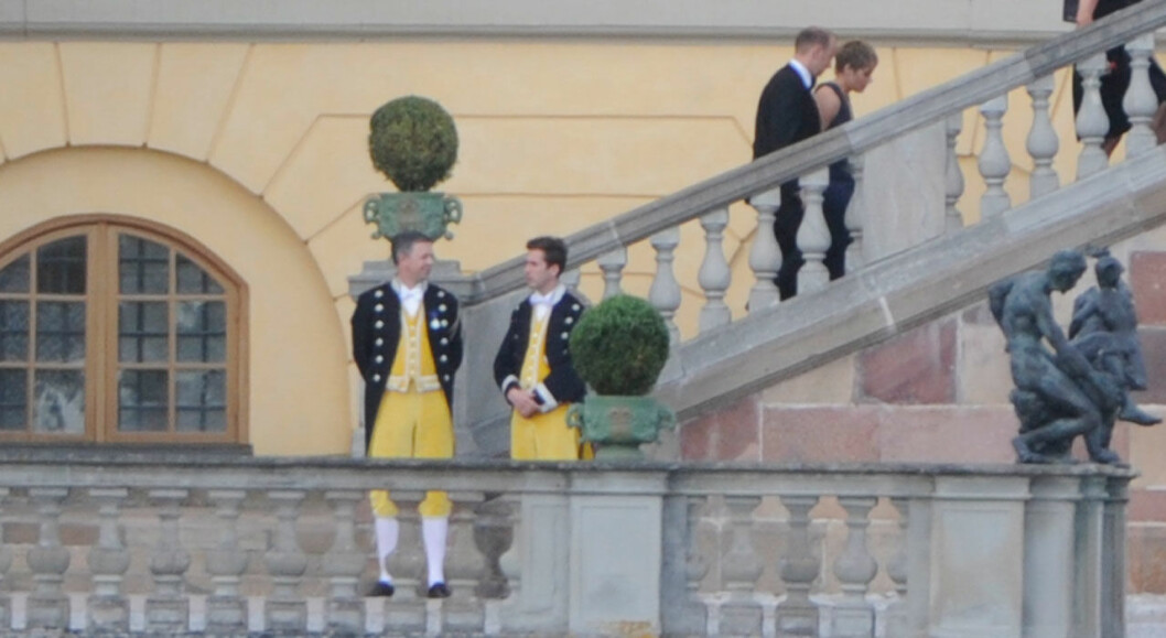 Två liknande urnor på slottets balustrad. Gjutjärnsurnor på Drottningholms slott.