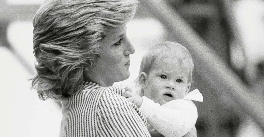 Prinsessan Diana och prins Harry på en bild tagen 1985. prinsessan Diana och prins Harry