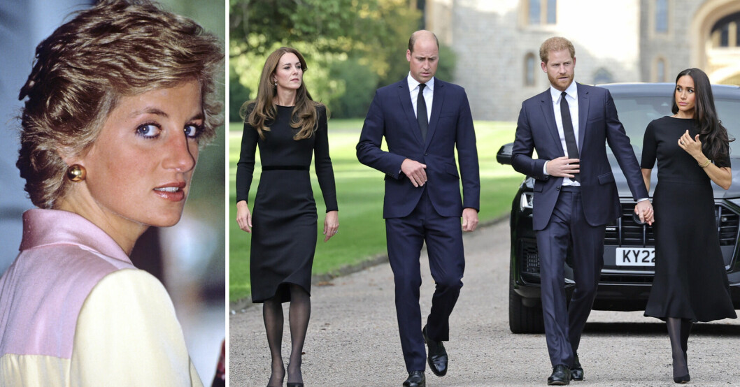 Prinsessan Diana, prins William, prins Harry och Meghan Markle