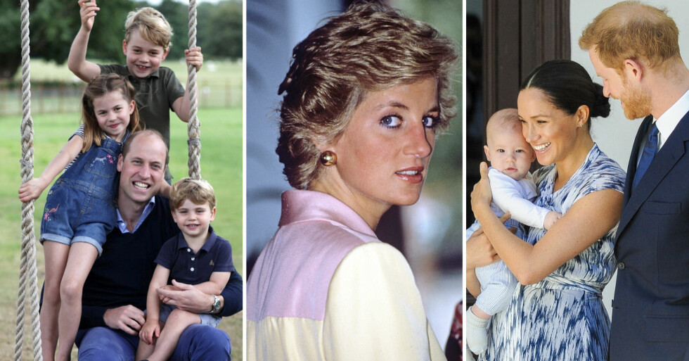 Prins George, prinsessan Charlotte, prins William, prins Louis, prinsessan Diana, Archie, Meghan Markle och prins Harry