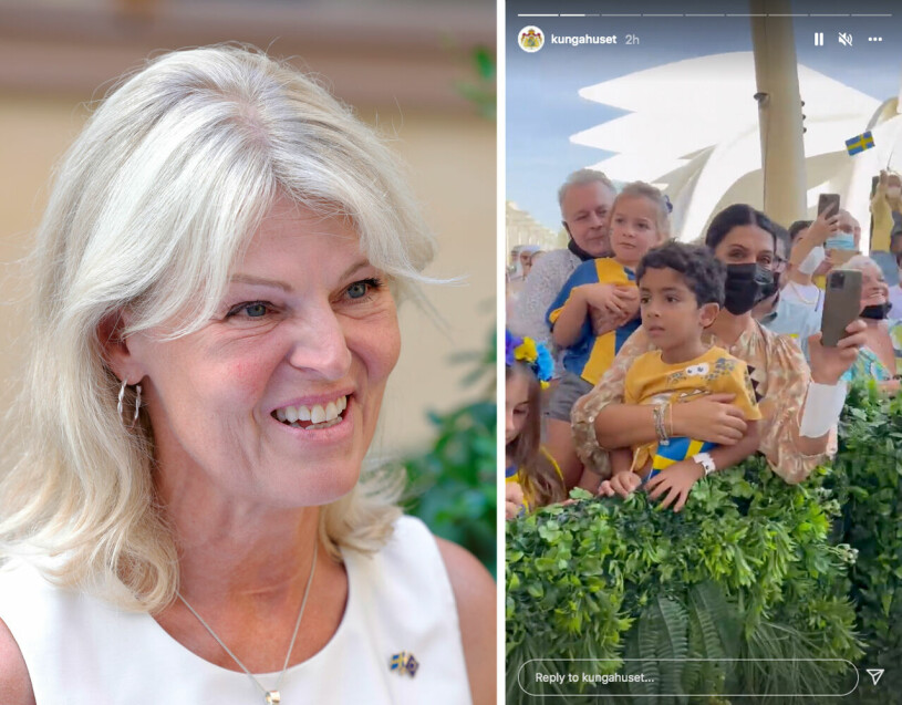 Utrikeshandelsminister Anna Hallberg – och en del av den svenska ”hejaklacken”. Utrikeshandelsminister Anna Hallberg World Expo Dubai 2020