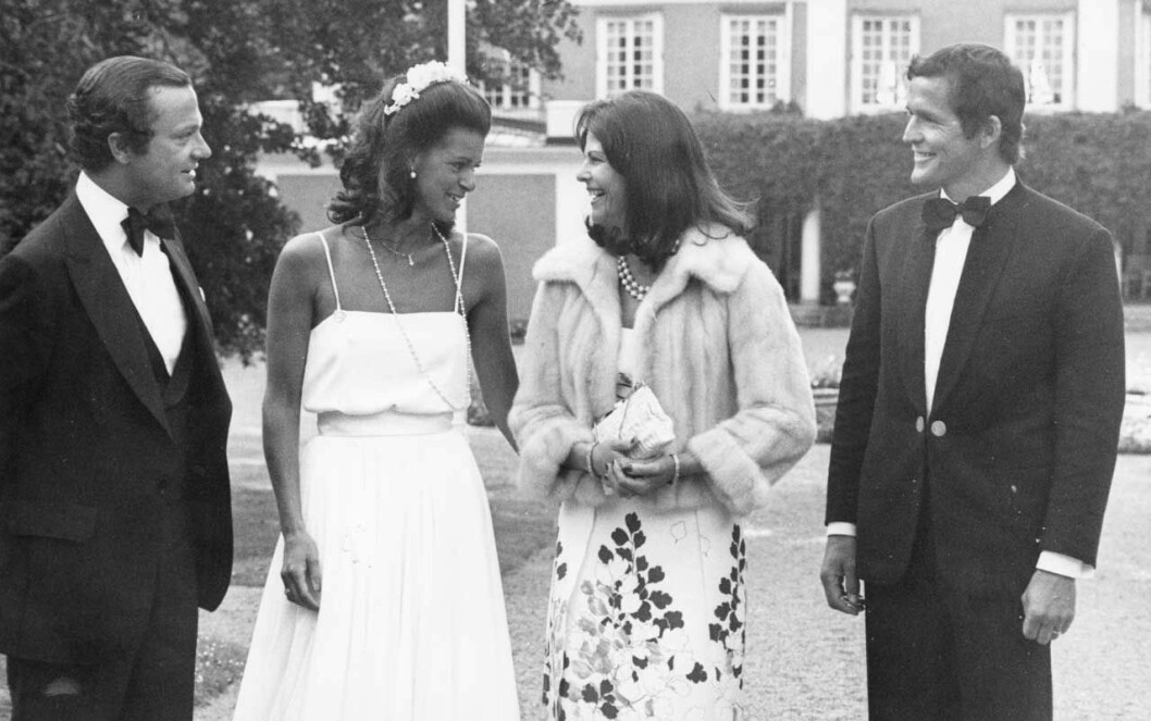 15 juni 1981, kungaparet på bröllopet mellan Charlotte Klingspor och Egon Zimmermann.