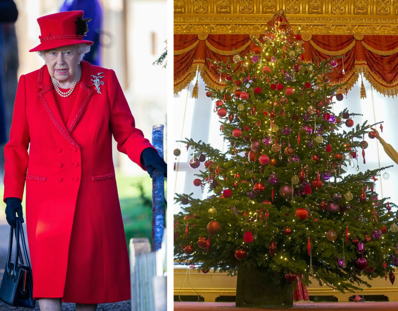 En av årets nyklädda granar på Windsor Castle. Drottning Elizabeth