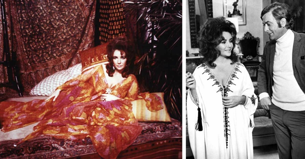Elizabeth Taylor i två av sina många kaftaner. Elizabeth Taylor i två kaftaner