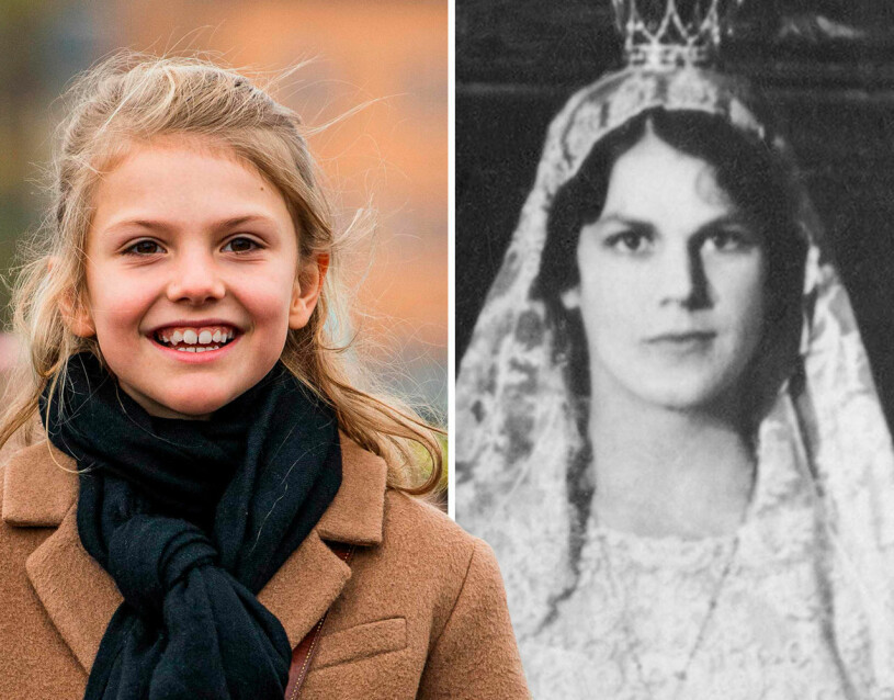 Estelle den yngre och Estelle den äldre: Prinsessan Estelle och grevinnan Estelle Bernadotte. Prinsessan Estelle Grevinnan Estelle Bernadotte bröllop 1928